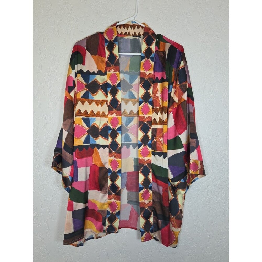Soft Surroundings Kimono Jacket Womens L/XL Multicolor Boho Festival Lagenlook